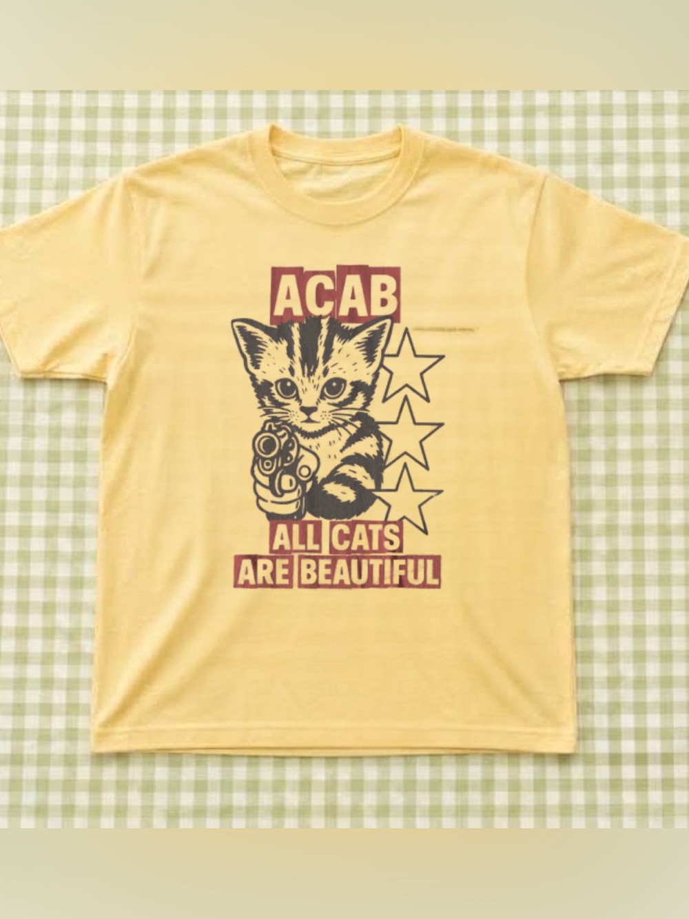 Gildan ACAB Cat "All Cats Are Beautiful" Graphic Tee, Vintage Style